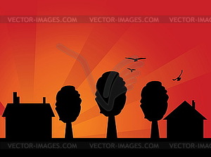 Sunset village - vector clipart