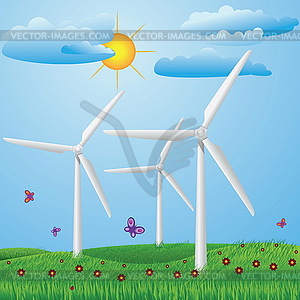 Wind turbines - vector clipart