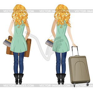 Blonde Woman with Suitcase - vector image