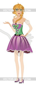 Blonde girl in spring dress - vector clip art