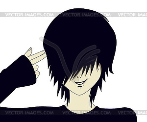 Emo kid with finger gun - vector image