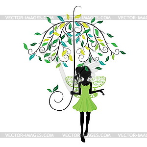Fairy with Floral Umbrella - vector image