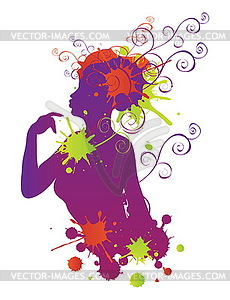 Female silhouette with swirls - vector clip art