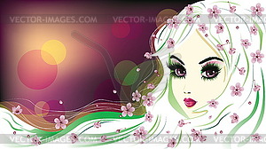 Floral Girl with White Hair - vector image
