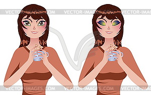 Girl with Tea Cup - vector clipart