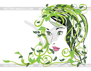 Girl with floral hair - vector clipart