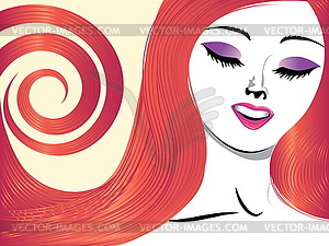 Girl with red hair and closed eyes - vector clip art