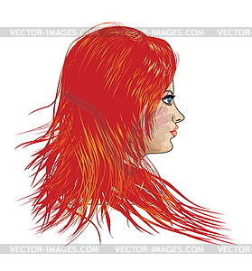 Девушка с красными волосами - векторизованный клипарт