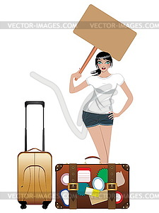 Hitchhiking Girl - vector clipart