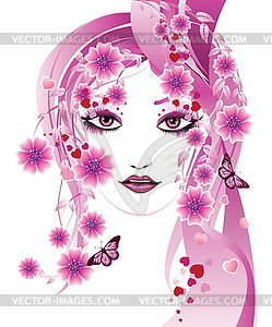 Pink floral girl - vector image