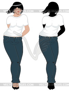 Plump Woman in White T Shirt - vector clipart