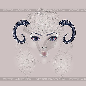 Sheep as Girl with Horns - vector clip art