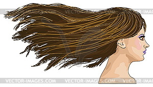 Side-view portrait of brunette girl - vector image