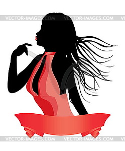 Silhouette of girl in red - vector clip art