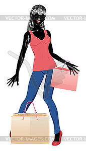 Silhouette of shopping girl in casual wear - vector clipart