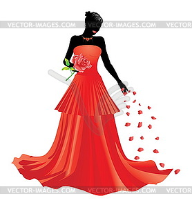 Silhouette of girl with rose - vector image