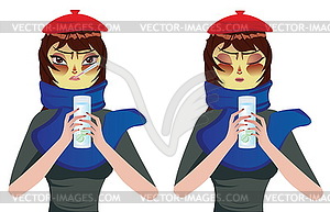 Женщина с холодной - изображение в векторе / векторный клипарт