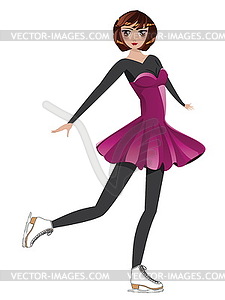 Figure Skater in Pink Dress - vector clip art