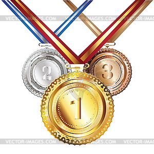 Золотые, серебряные и бронзовая медаль - изображение в векторе / векторный клипарт