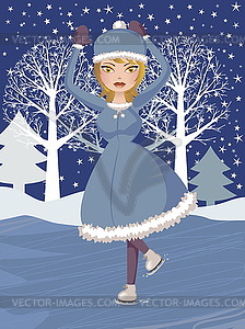 Winter skating girl - vector image