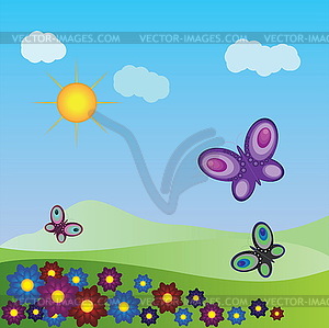 Flowers and butterflies - vector clipart