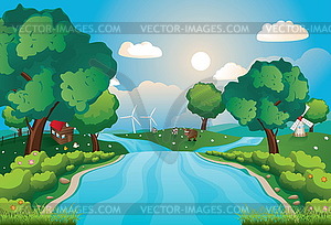 Hills and River - vector image