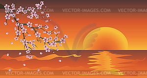 Sakura Branch at Sunset - vector image
