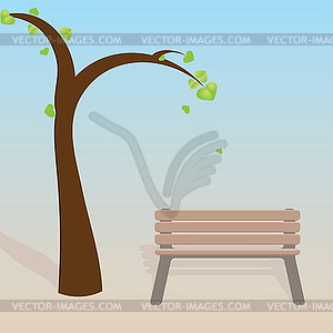 Spring tree with bench - vector image