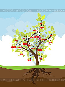 Stylized Cherry Tree - vector clip art