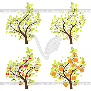 Stylized Fruit Trees - vector clipart