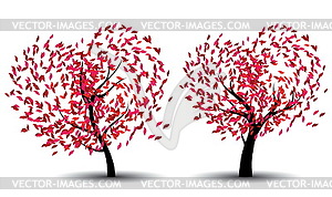 Tree with Abstract Red Leaves - vector clip art