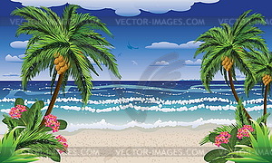 Beach and tropical sea - vector clipart