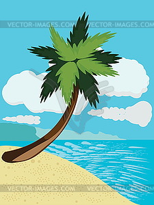 Cartoon beach with palm - vector clip art