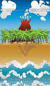 Cartoon volcano island - vector clipart