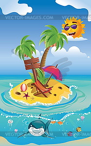 Shark and Tropic Island - vector clipart