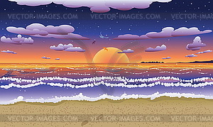Sunset on tropical beach - vector clipart / vector image