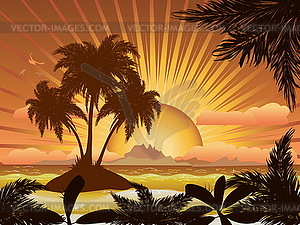 Sunset tropical island - vector image