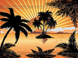 Sunset tropical island - vector image