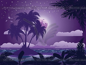 Tropical island at night - vector clipart