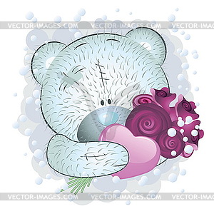Голубой мишка с розами - клипарт в векторе / векторное изображение