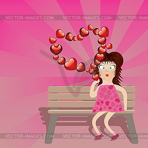 Cartoon girl with hearts - vector clipart