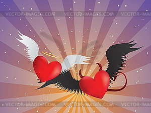 Good and evil hearts background - vector clipart