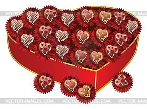 Opened red heart shaped gift box - vector clipart