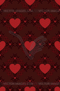 Red hearts pattern on dark background - vector image