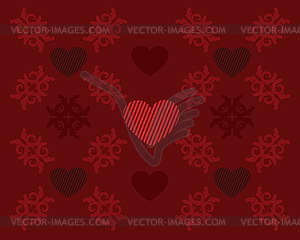 Red pattern with hearts - vector clipart