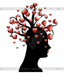 Tree of hearts on head - vector image