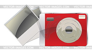 Red digital camera and photo cards - vector clipart / vector image
