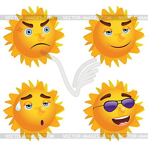 Sun with Different Emotions - vector clipart