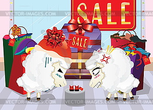 Sheeps on Shopping - vector image