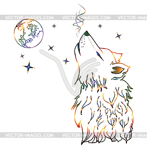 Colorful Howling Wolf - vector image